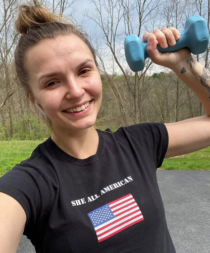 SHE ALL AMERICAN Black Tee – Patriotic Tee at allaboutshe.net