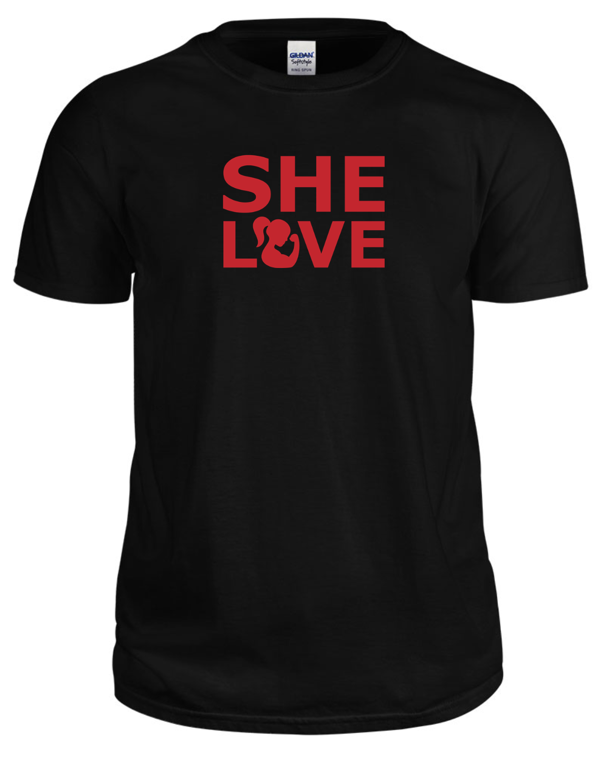 SHE LOVE Muscle Girl Stacked Black Tee – Strength Tee by All About She
