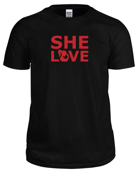 SHE LOVE Muscle Girl Stacked Black Tee – Strength Tee by All About She