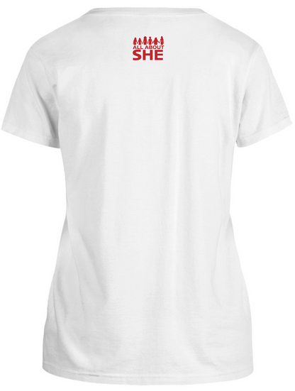 SHE LOVE Muscle Girl Stacked White Tee – Motivational Tee at allaboutshe.net