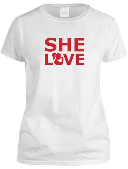 SHE LOVE Muscle Girl Stacked White Tee – Motivational Tee at allaboutshe.net