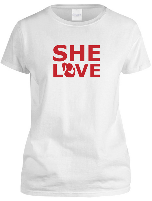 SHE LOVE Muscle Girl Stacked White Tee – Motivational Tee at allaboutshe.net