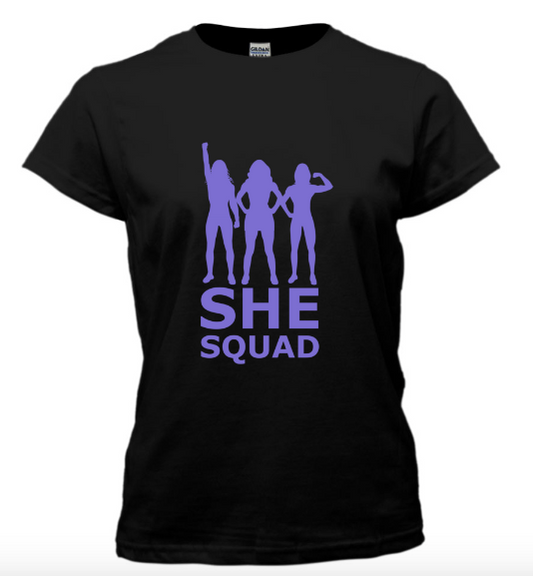 SHE SQUAD Short Sleeve Black Tee – Group Tee at allaboutshe.net