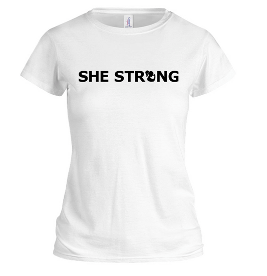 SHE STRONG White Short Sleeve Tee – Empowerment Tee at allaboutshe.net