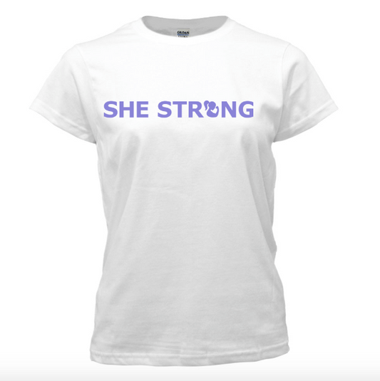 SHE STRONG Short Sleeve White Tee – All About She Inspirational Tee