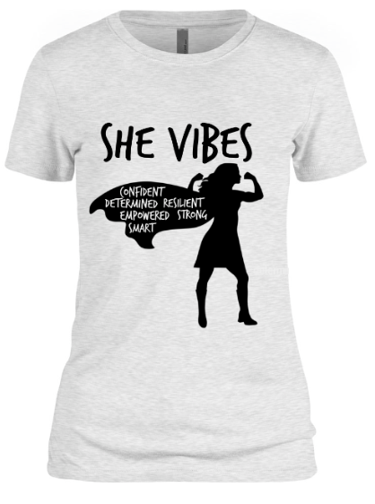 SHE VIBES Heather White Tee – Positive Tee at allaboutshe.net