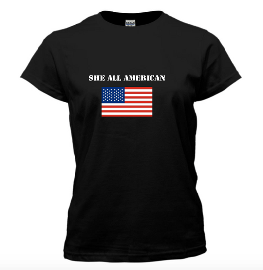 SHE ALL AMERICAN Black Tee – Patriotic Tee at allaboutshe.net