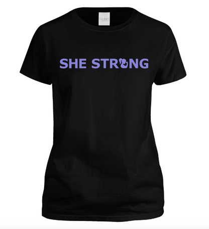 SHE STRONG Short Sleeve Black Tee – Motivational Tee at allaboutshe.net