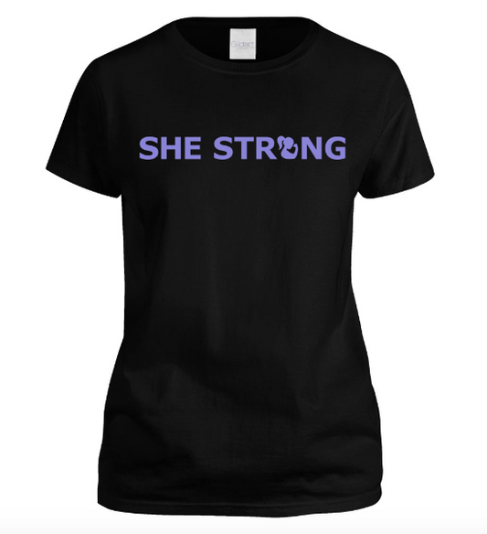 SHE STRONG Short Sleeve Black Tee – Motivational Tee at allaboutshe.net